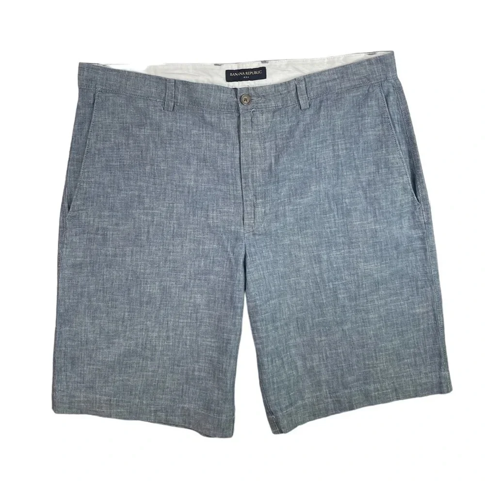 SH357 Mens Banana Republic Preppy Chambray Flat Front Chino Shorts 38